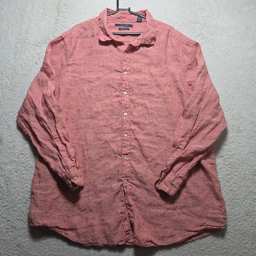 Perry Ellis 100% Linen Long Sleeve Button Up Shirt Mens Size 2XL Salmon